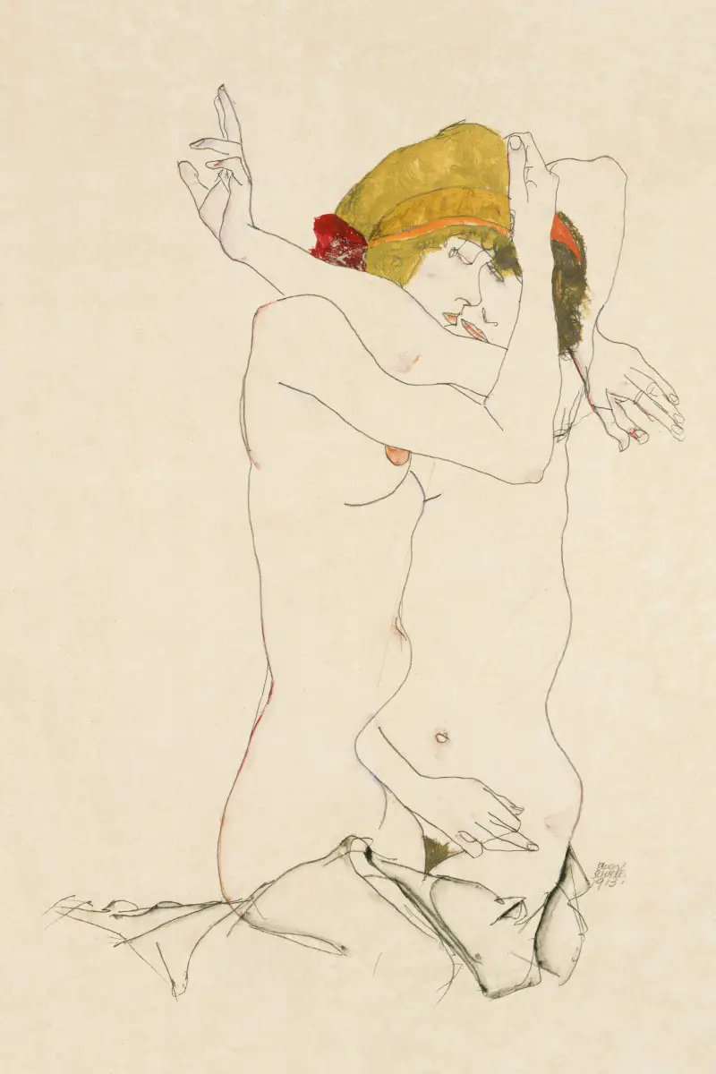 Two Women Embracing by Egon Schiele
